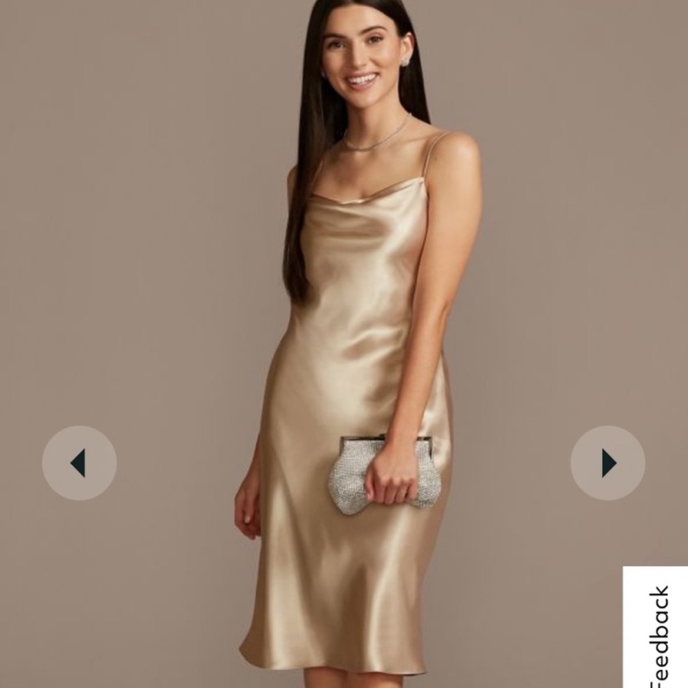 David’s Bridal Champagne gold satin dress